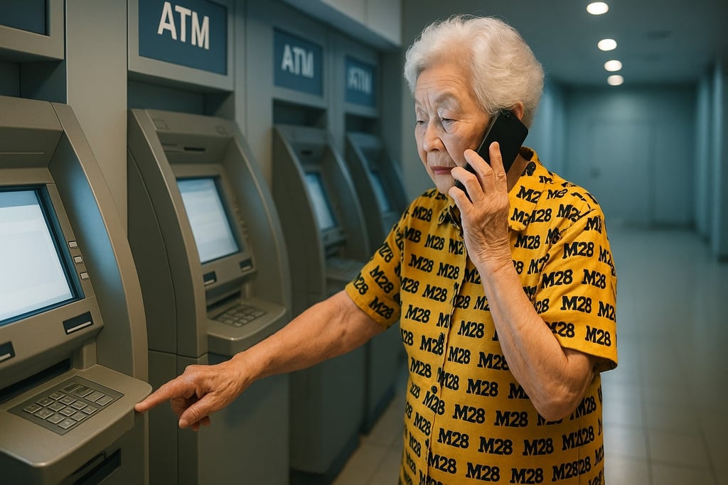 無人の銀行でATMを操作する高齢者のイメージ画像｜堺市のニュースならサカイタイムズ
