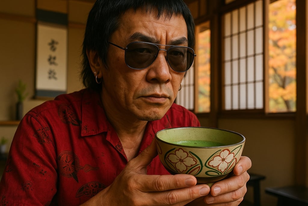 茶室で抹茶を手にする男性の様子｜堺市のニュースならサカイタイムズ