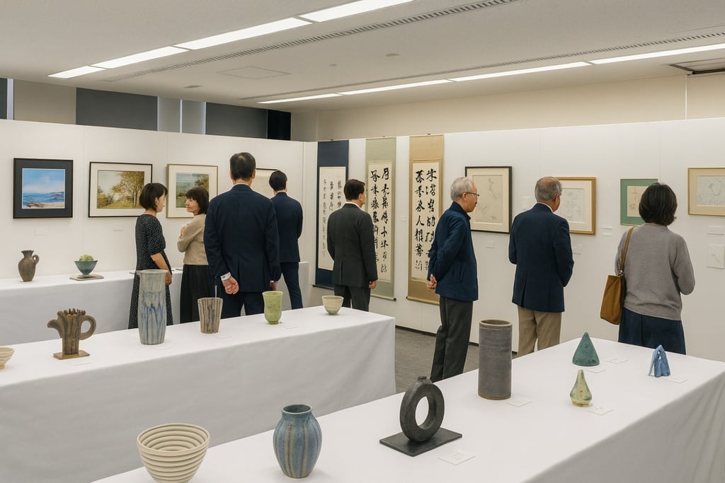 絵画や書道、陶芸作品が並ぶみはら芸術展の展示風景｜堺市のニュースならサカイタイムズ