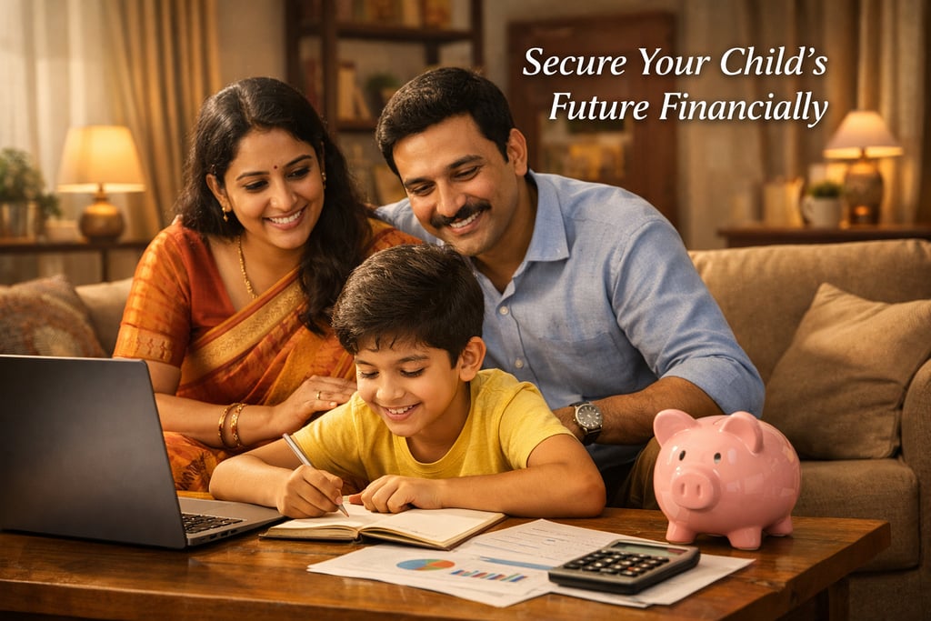  Parents watching child study with financial planning tools at home