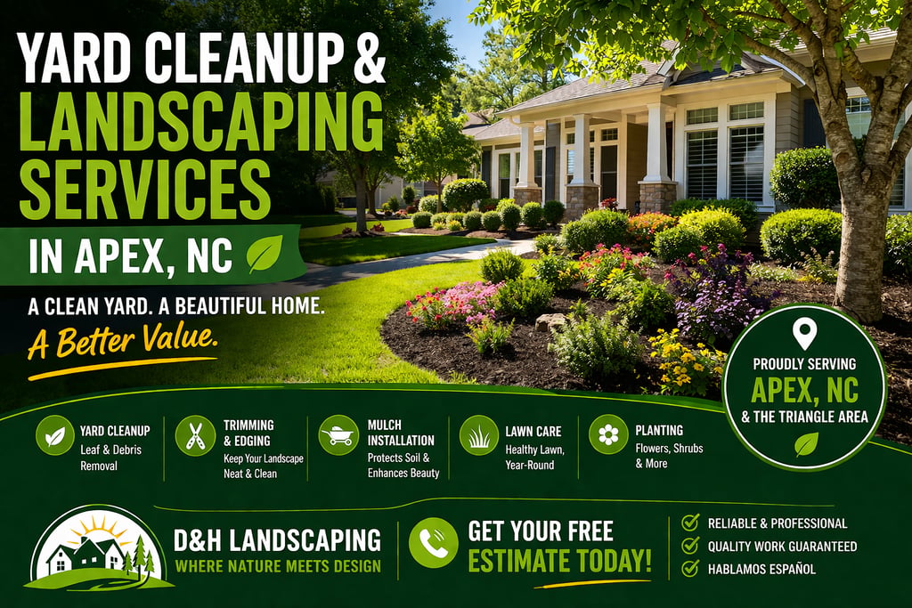 Professional yard cleanup and landscaping service in Apex NC improving lawn and curb appeal