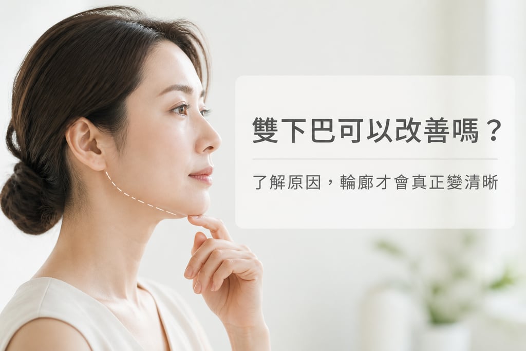 女性側臉下顎線示意圖 雙下巴成因與改善方式分析