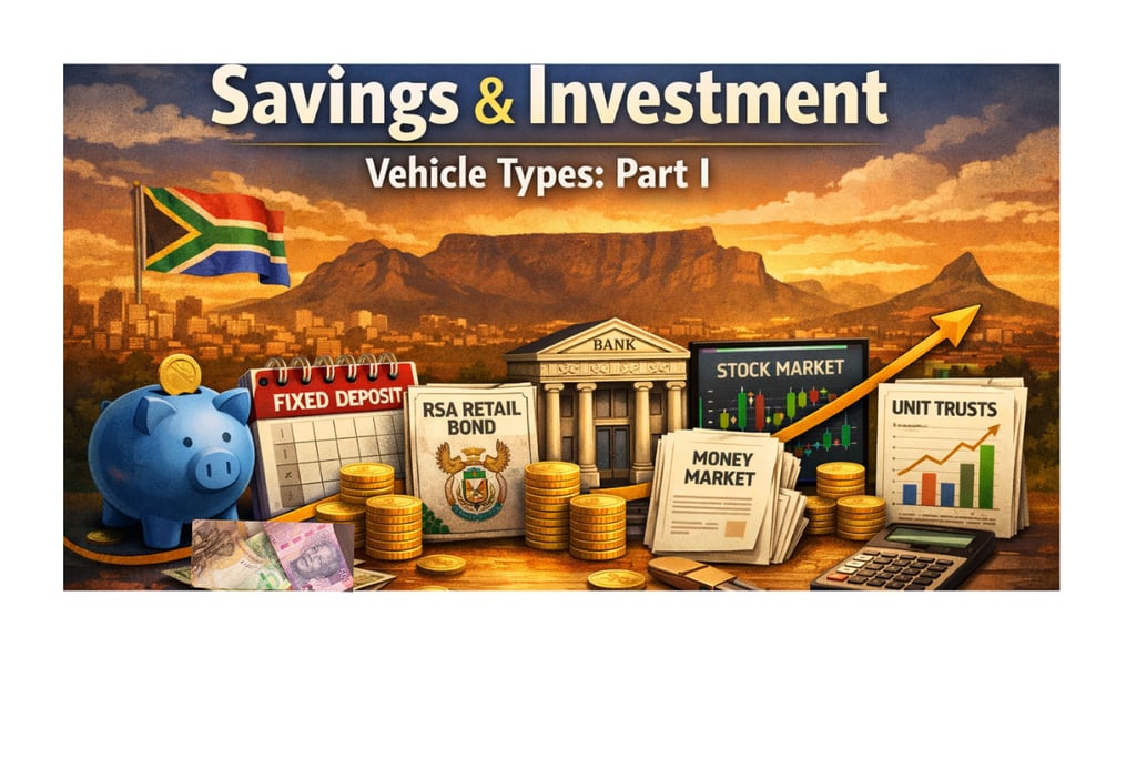 Images showing different forms of investments and savings in South Africa