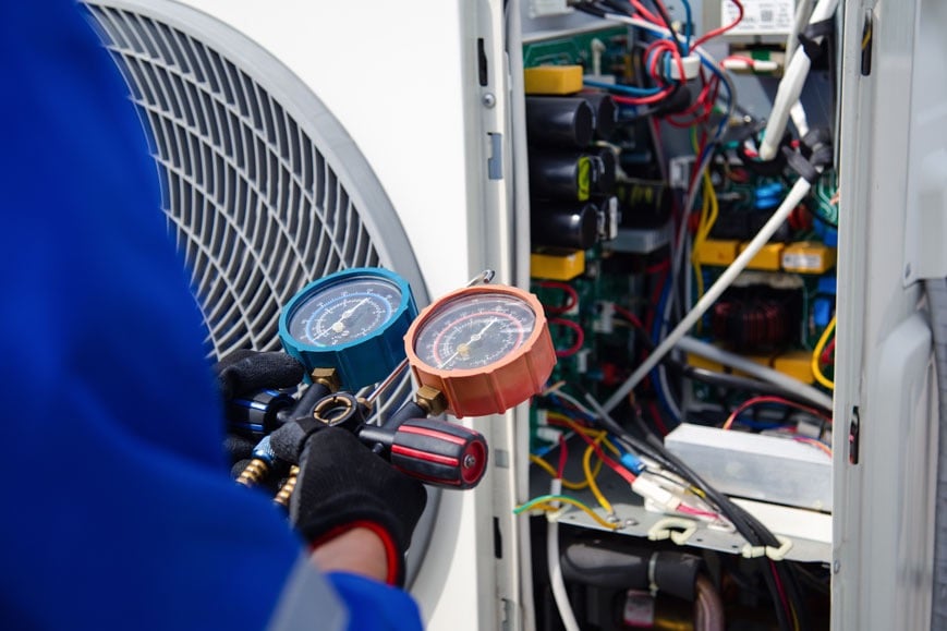 Our engineer doing pressure and maintenance checks