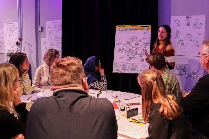 Live tekenen door Ineke Neutelings van Inktvisie tijdens een burgerpanel op een flipover.