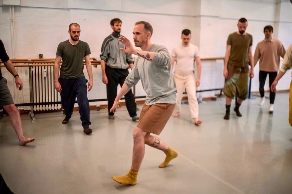 a group of guys warming up