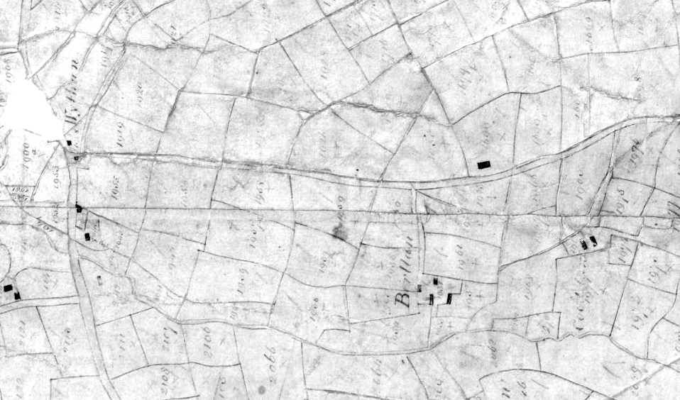 1842 tithe map showing Gwyddgrug and Berllan farm