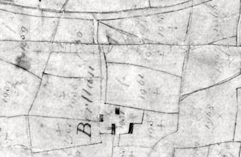 1842 Tithe map detail showing Berllan farm buildings