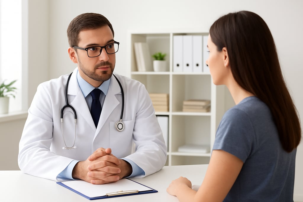 A doctor in a lab coat and patient