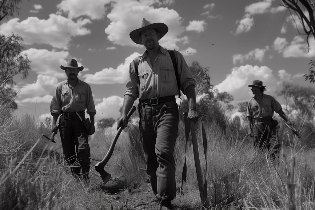 The early settlers in Australia clearing the land for farming