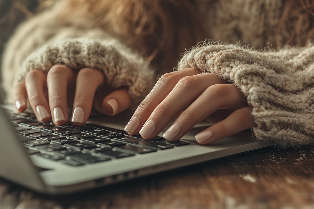 a woman's hands on a laptop computer