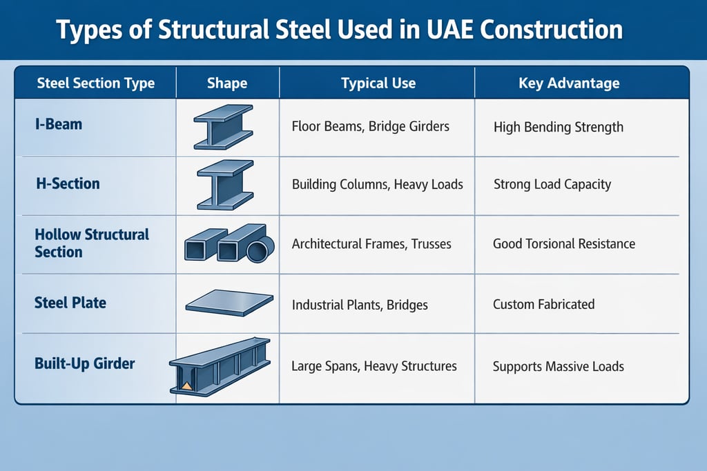 types of structural steel in uae construction