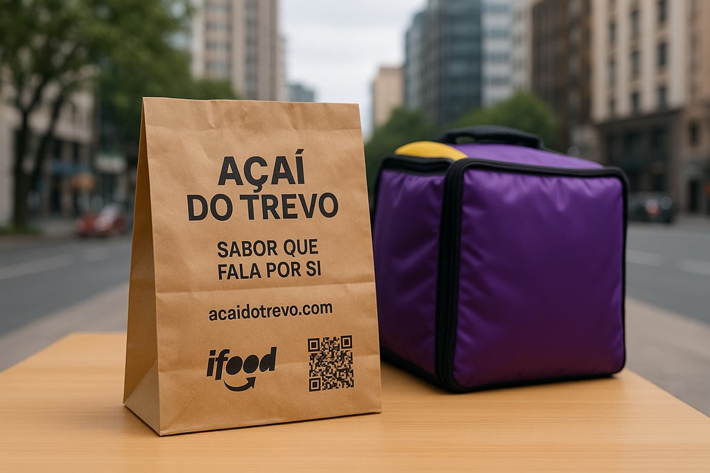 Sacola de entrega do Açaí do Trevo usada em pedidos em Novo Hamburgo e Campo Bom