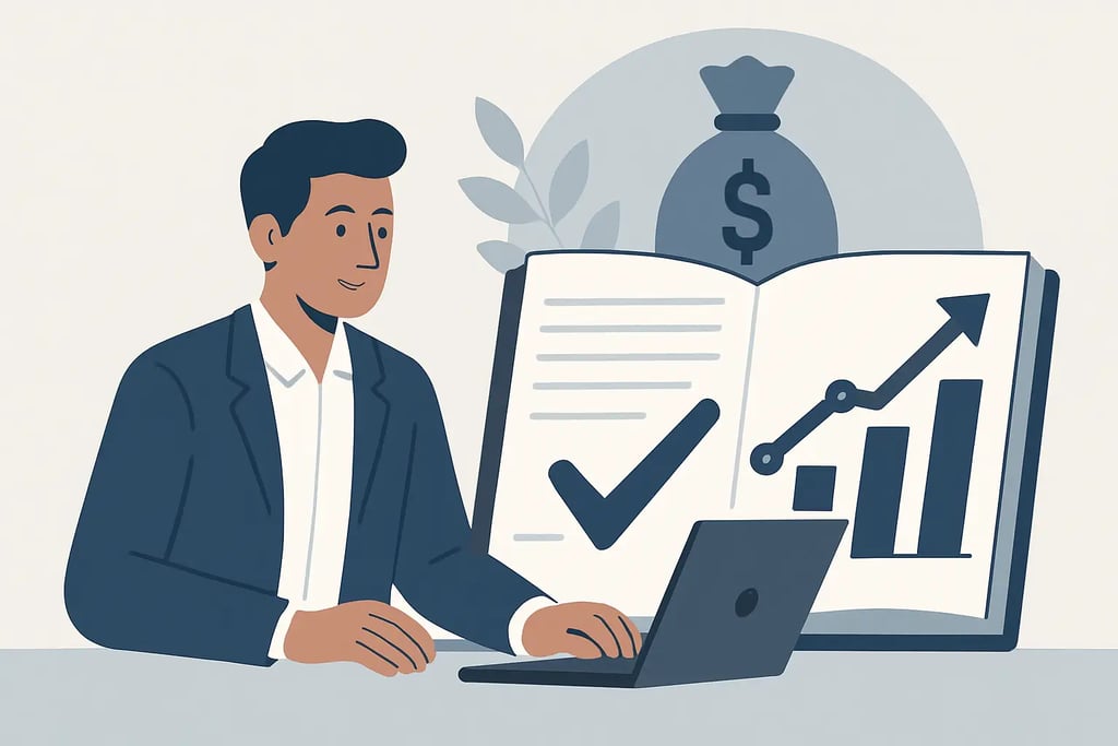 Businessman analyzing financial growth and profit charts on a laptop