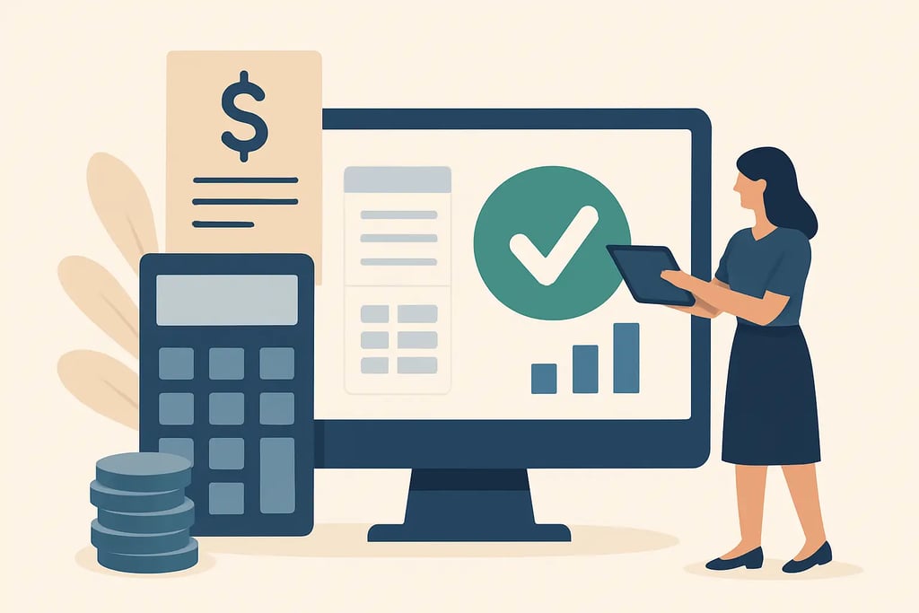 a woman in a business suit is holding a tablet