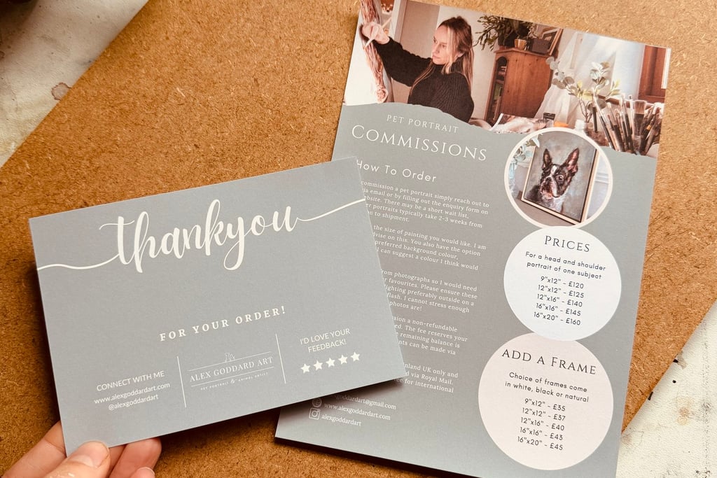 The flyers and thank you cards I use