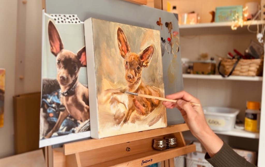 Stretched cotton or linen canvas is my preferred painting surface