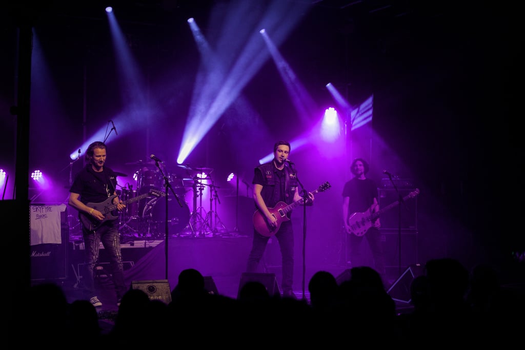 a band of musicians performing on stage at a concert