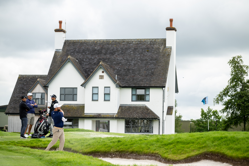 Jon Rahm takes a swing during his practice round ahead of LIV Golf UK.