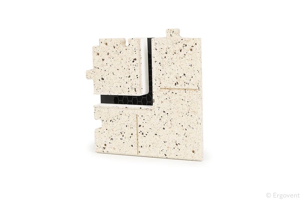 ERGOVENT LINEO PRO PUZZLE 1-slot 20mm 90-degree corner moulage front view showing slot and puzzle lock edges