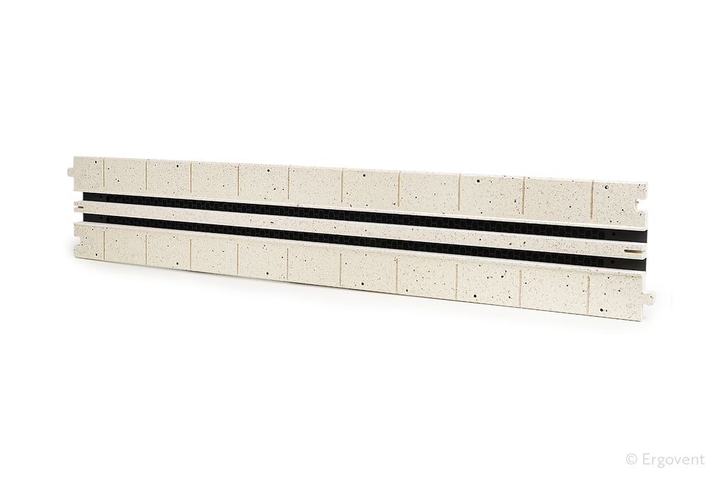 ERGOVENT LINEO PRO PUZZLE 2-slot moulage 20x1050mm angled view showing dual slot grilles and puzzle lock edges