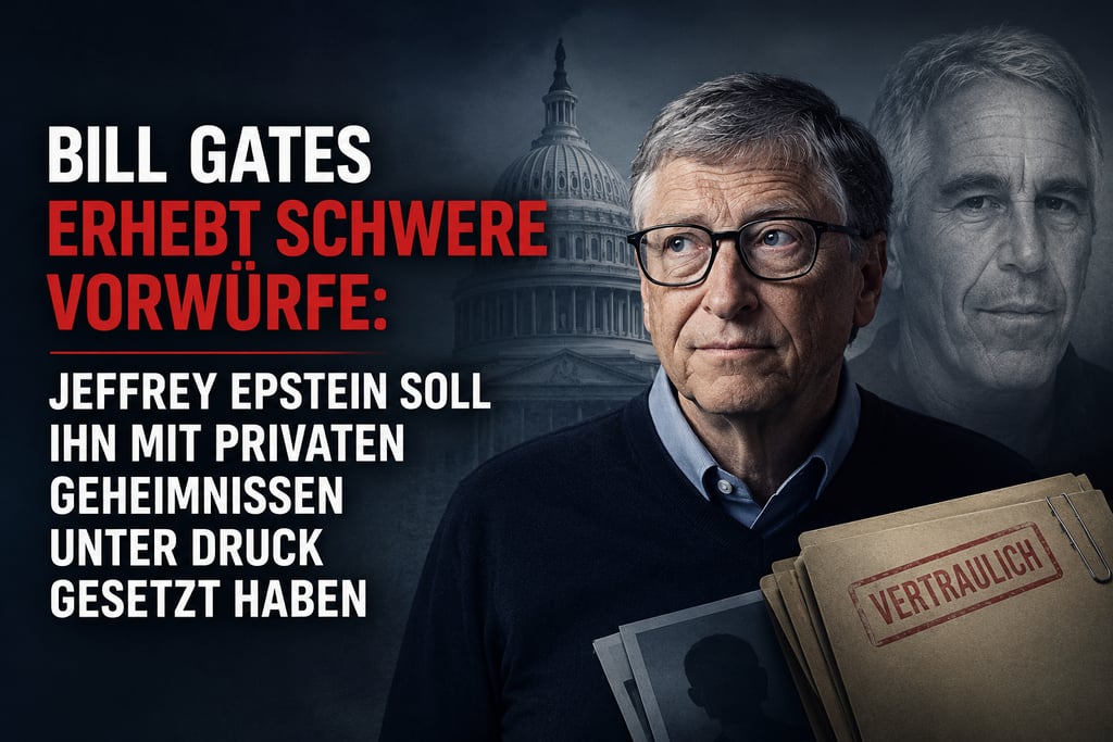 Collage of Bill Gates and Jeffrey Epstein with German text discussing allegations and confidential documents.