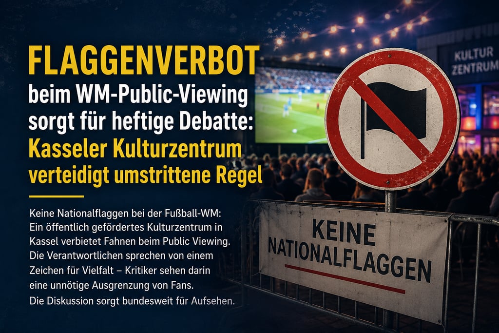 German news graphic about a flag ban at World Cup public viewing events in Kassel.