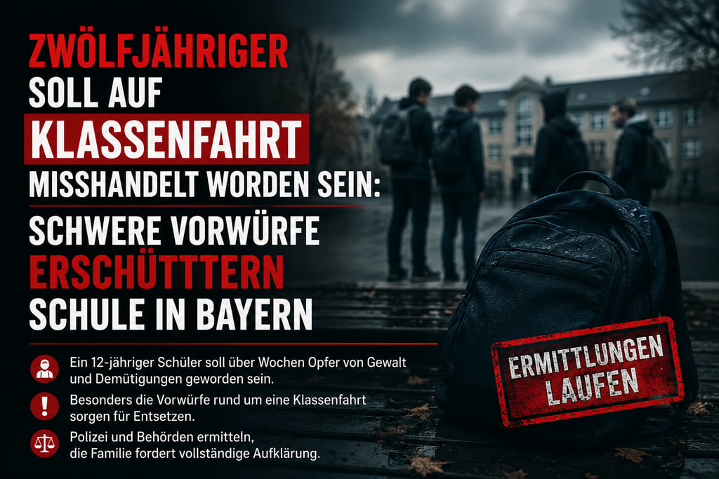 German news graphic about a 12-year-old student investigation at a school in Bavaria.