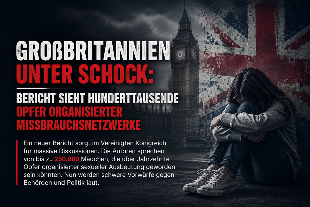 A girl sitting in despair against a backdrop of Big Ben and the UK flag, highlighting child abuse reports.