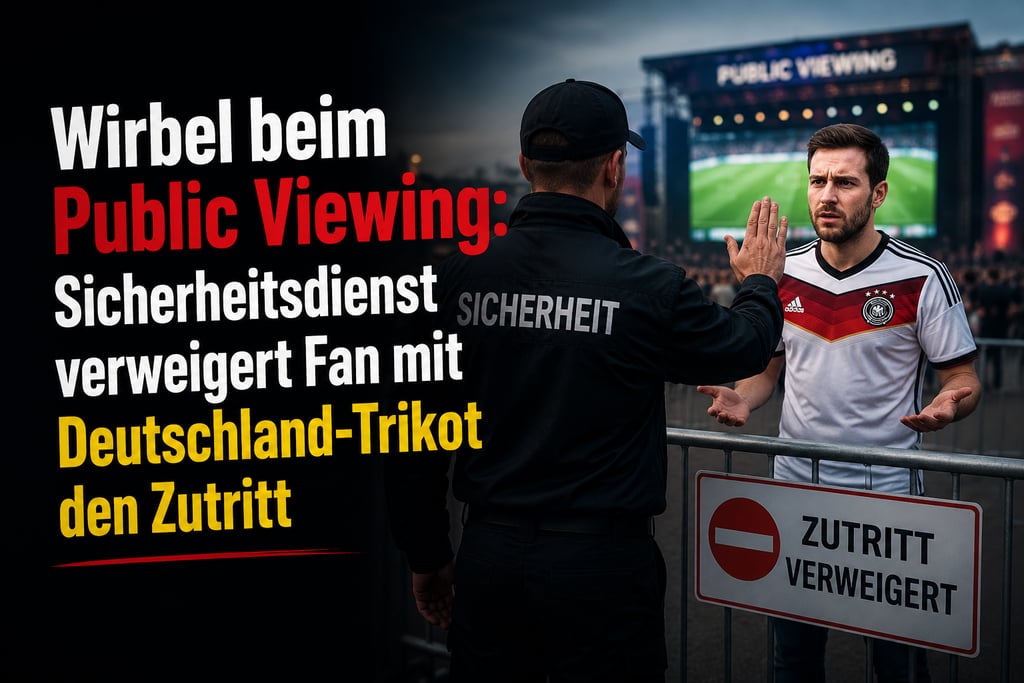 A security guard denies entry to a soccer fan wearing a Germany jersey at a public viewing event.