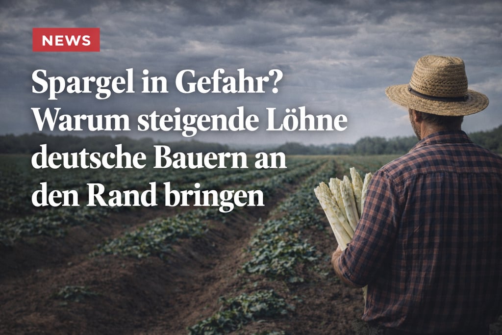 A German farmer holding white asparagus in a field, illustrating the impact of rising wages.
