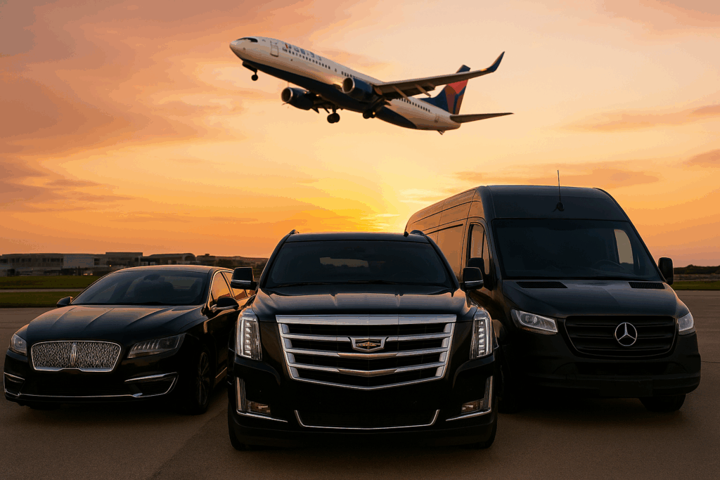 Luxury airport  Cadillac SUV and Mercedes van private jet yyz airport transfer luxury vehicle night
