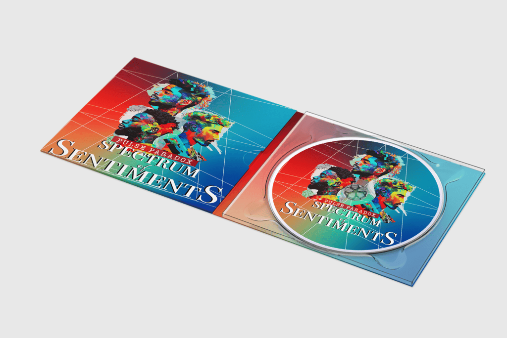 Open CD case for Spectrum of Sentiments, featuring bold colors & fragmented portraits