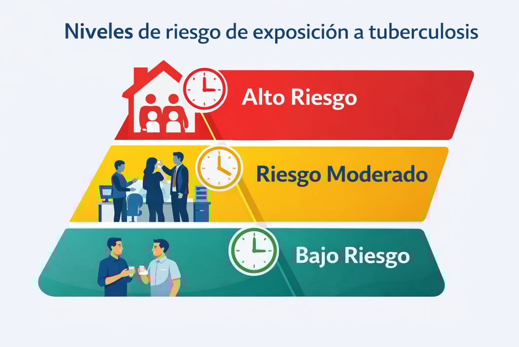 Diagrama de niveles de riesgo de exposición a tuberculosis según tipo y duración de contacto