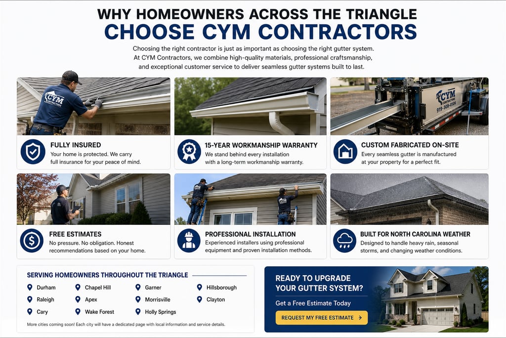 Why homeowners in Durham, NC choose CYM Contractors for seamless gutter installation and gutter replacement