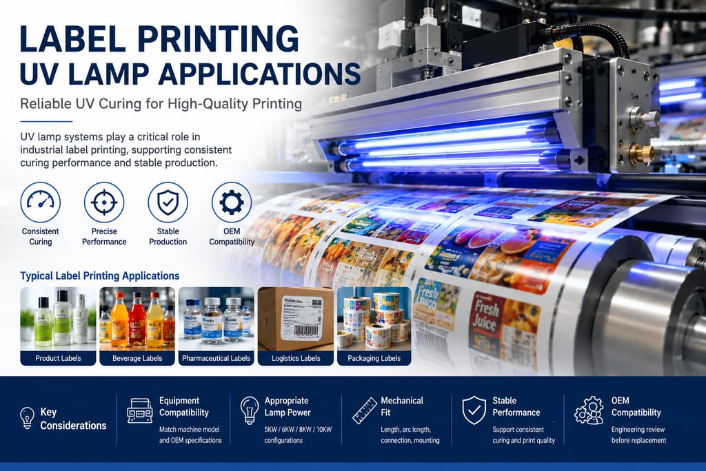 UV curing system used in industrial label printing for high-quality label production and OEM-compatible applications