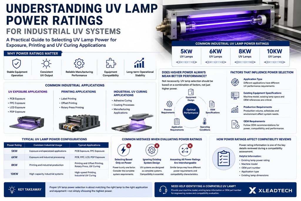 Understanding UV lamp power ratings for industrial UV systems including exposure, printing and UV curing applications