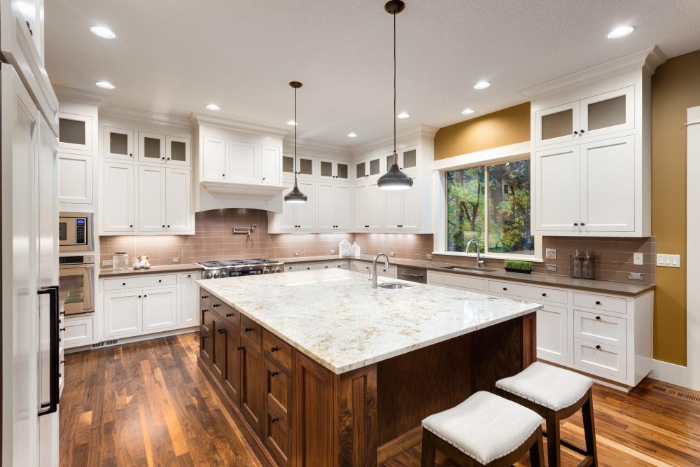 Natural hardwood flooring in a warm and inviting kitchen interior.