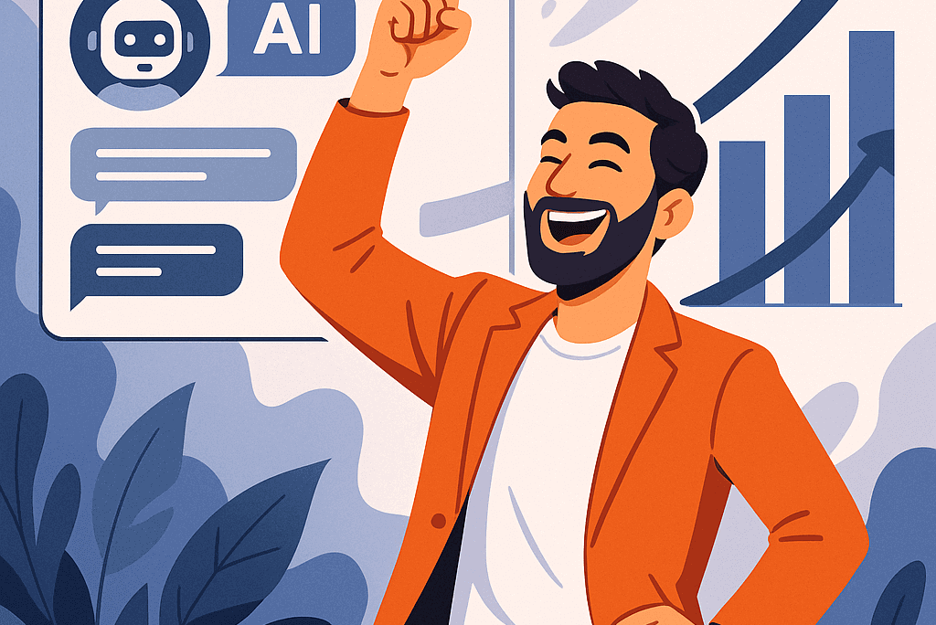 Small business entrepreneur achieving success through AI-powered business tools and automation