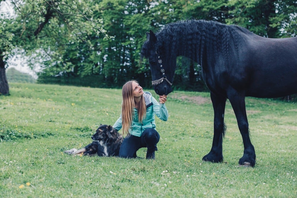 Connection between a horse, a dog and a woman