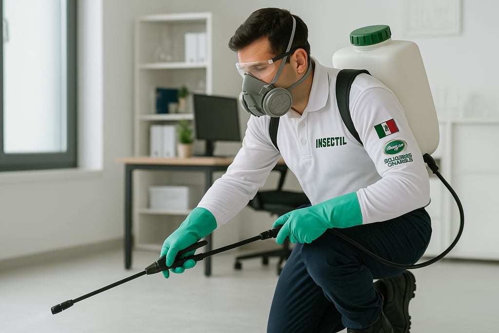 espcialista realizando servicio de fumigación de una casa en cdmx