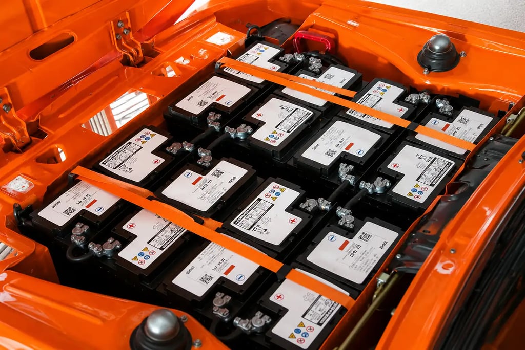 Conjunto de baterias do BMW 1602e, protótipo elétrico apresentado em 1972