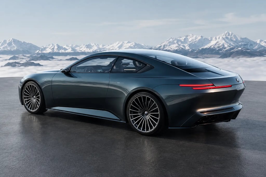 BMW Alpina Vision Concept com traseira elegante em cenário alpino