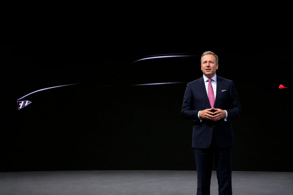 CEO da BMW apresenta teaser do novo Série 3 Touring em palco escuro durante evento oficial da marca