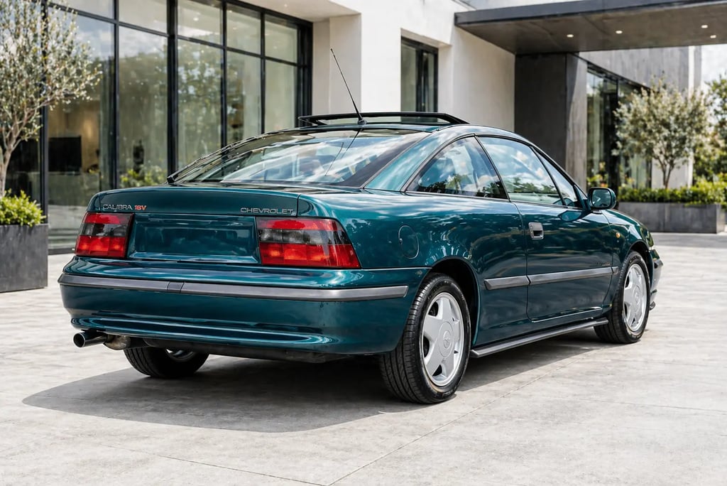 carro esportivo clássico visto de traseira em ambiente moderno com design aerodinâmico elegante