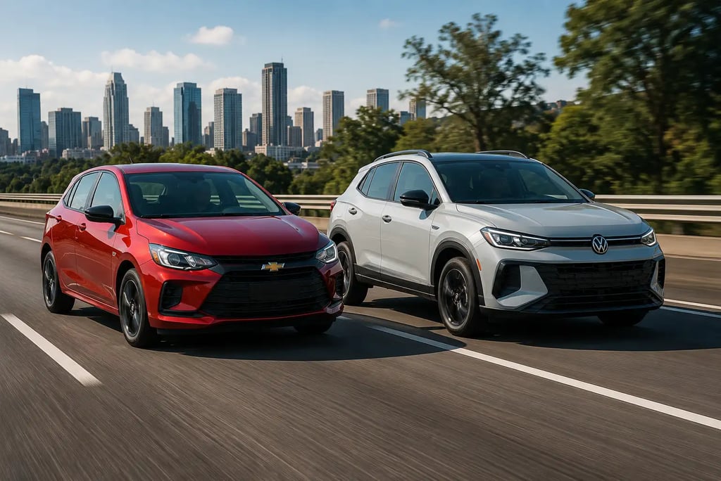 Chevrolet Onix Eco e Volkswagen Tera lado a lado em movimento na rodovia
