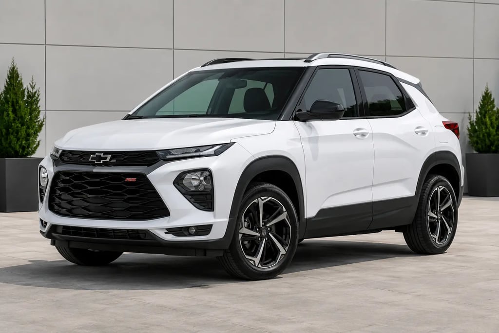 Chevrolet Trailblazer branca estacionada em showroom externo moderno