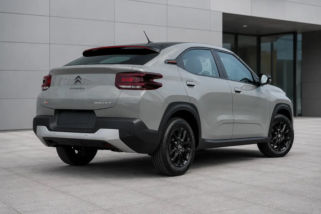 Traseira do Citroën Basalt Dark Edition em showroom externo