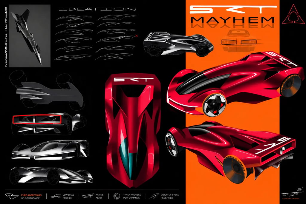 Conceito SRT Mayhem futurista com design agressivo criado por jovem designer