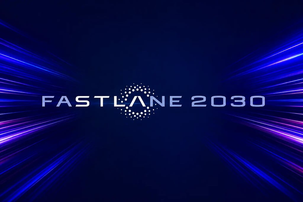 Arte digital do plano estratégico Fastlane 2030 da Stellantis